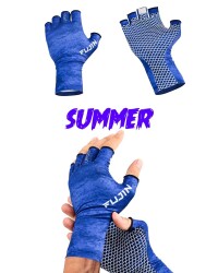 Fujin Pro Angler Summer Gloves Blue #L/XL Balıkçı Eldiveni - FUJIN